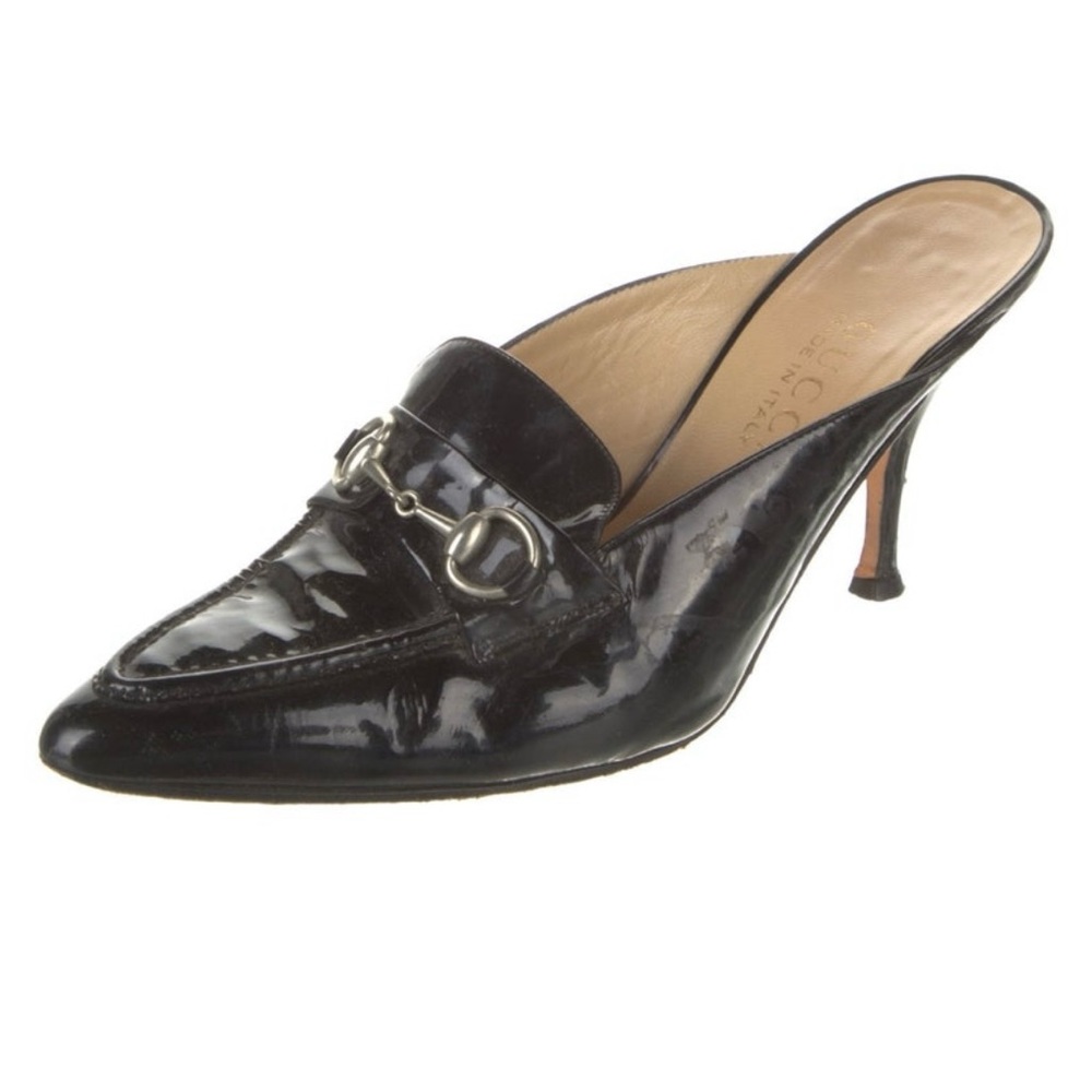 Gucci Horsebit Black Patent Leather Mules